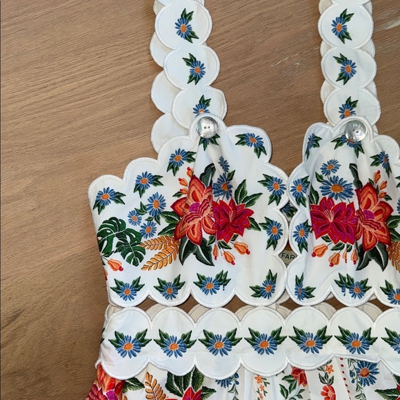 Farm Rio Floral Bloom Garden Off-White Scallop Dress Size Small - Picture 8 of 9